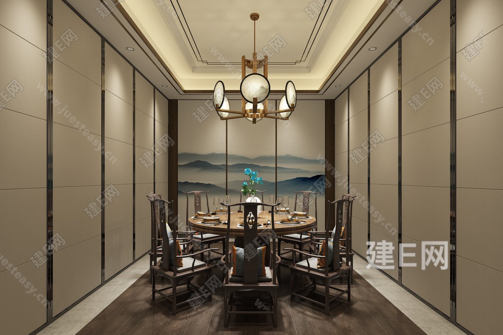 新中式餐厅包间3d模型下载[ID:115297242]_建e网3d模型