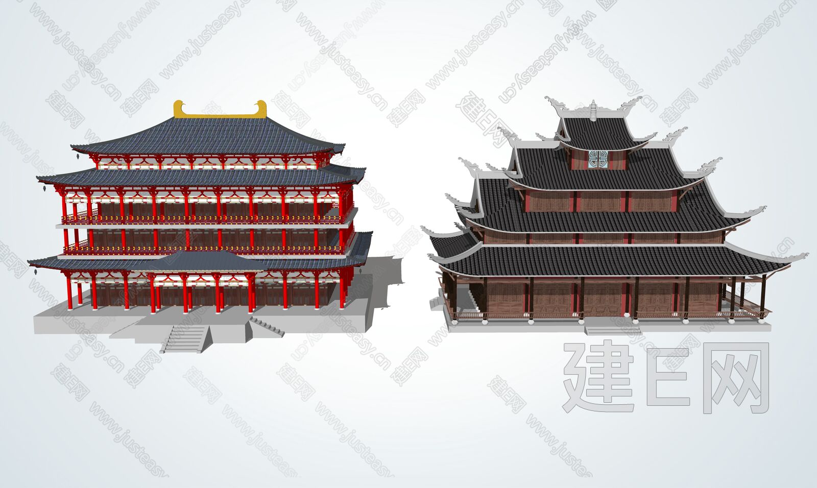 中式仿唐阁楼古建模型SU模型下载[ID:104547789]_建e网su模型
