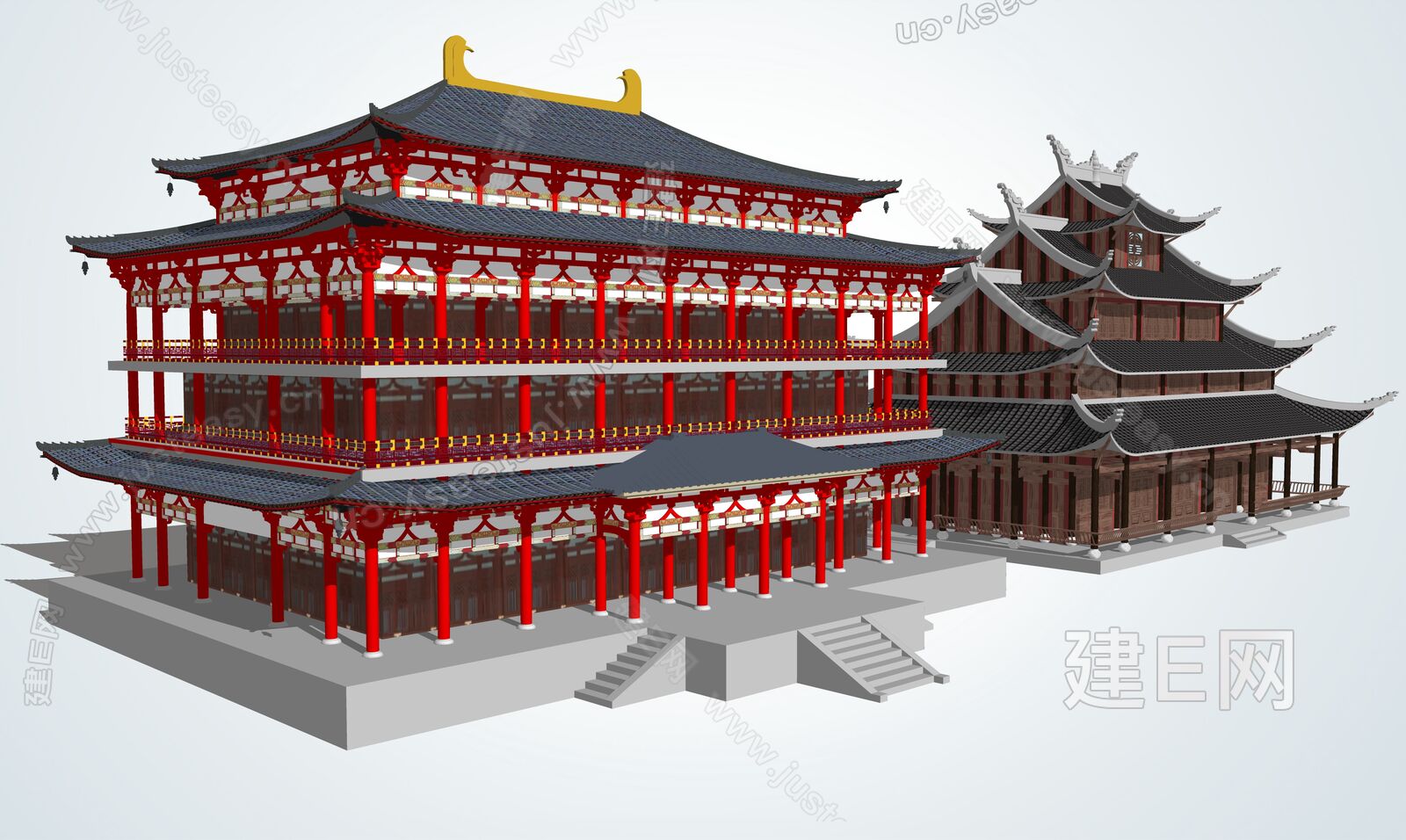 中式仿唐阁楼古建模型SU模型下载[ID:104547789]_建e网su模型