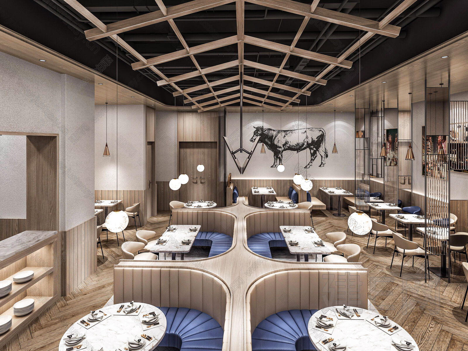 中式餐饮空间 -sketchup模型_sketchup模型库_建E室内设计网!