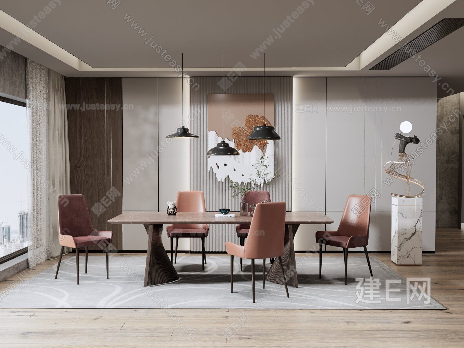 现代餐厅模型SU模型下载[ID:113264032]_建E室内设计网