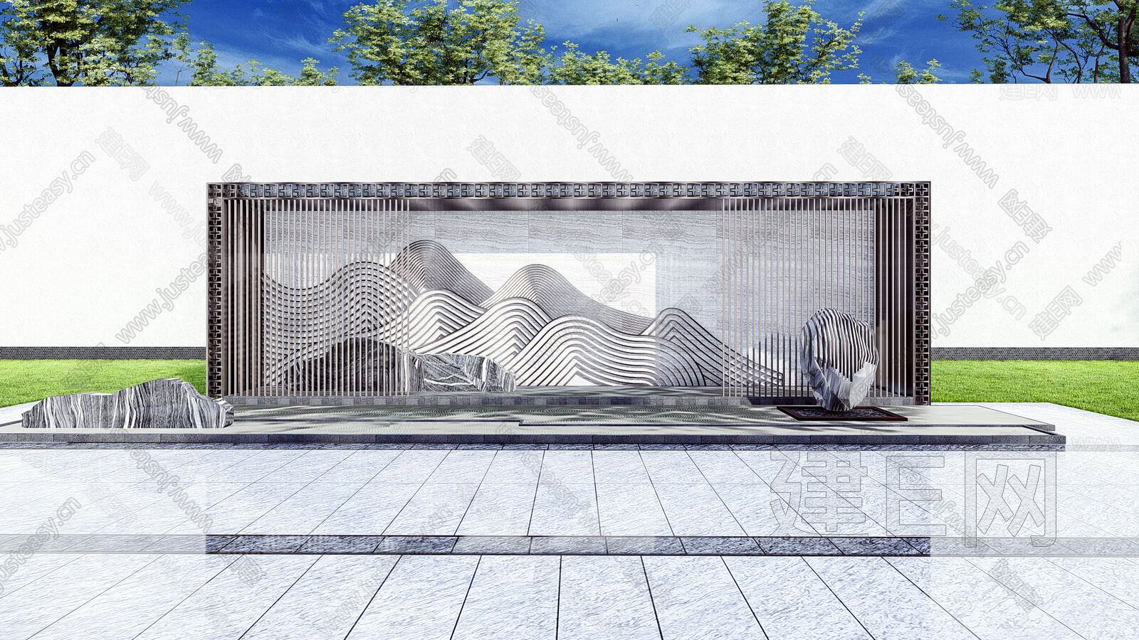 现代简约景墙水景-sketchup模型_sketchup模型库_建E室内设计网!