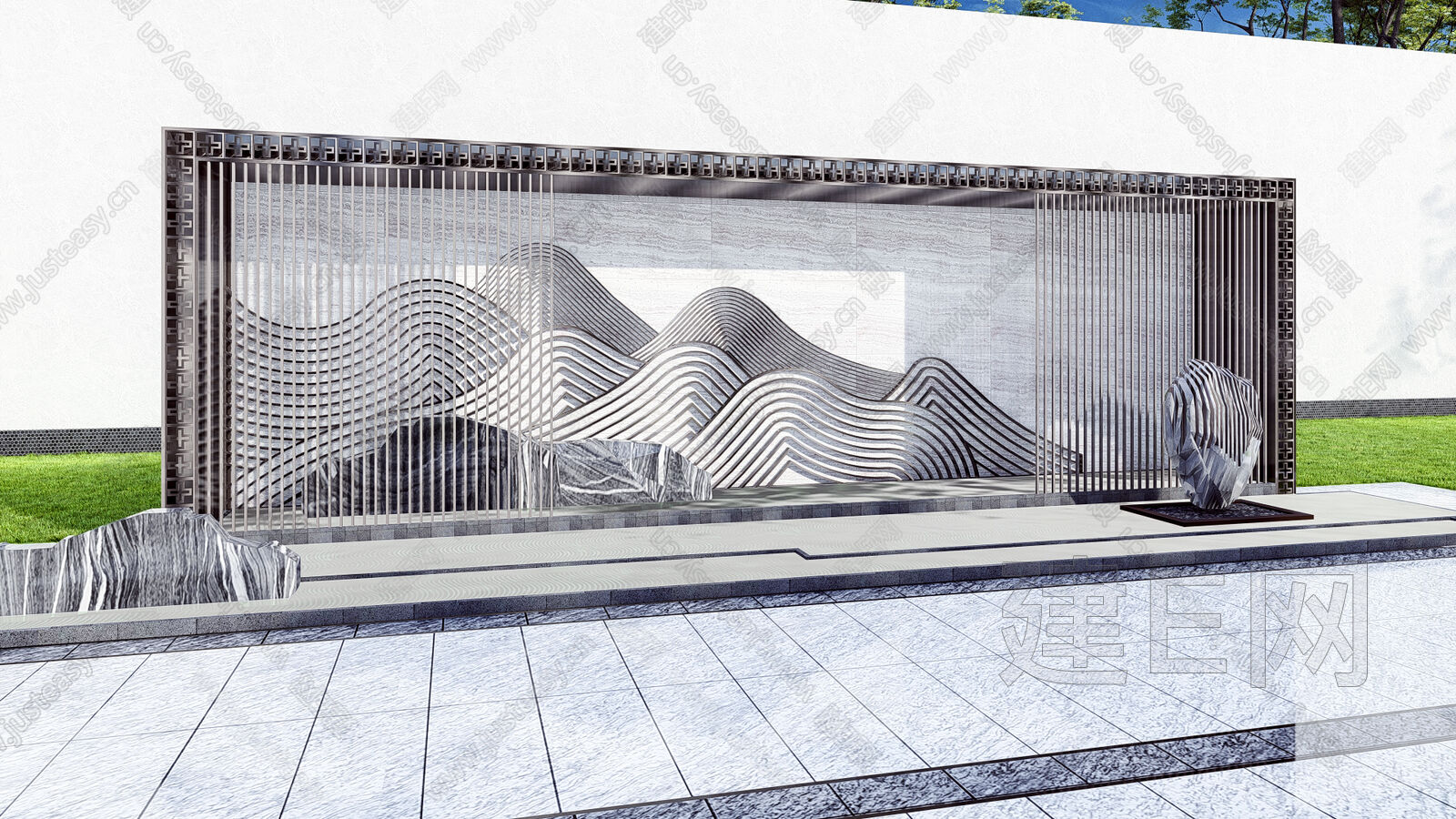 现代简约景墙水景-sketchup模型_sketchup模型库_建E室内设计网!