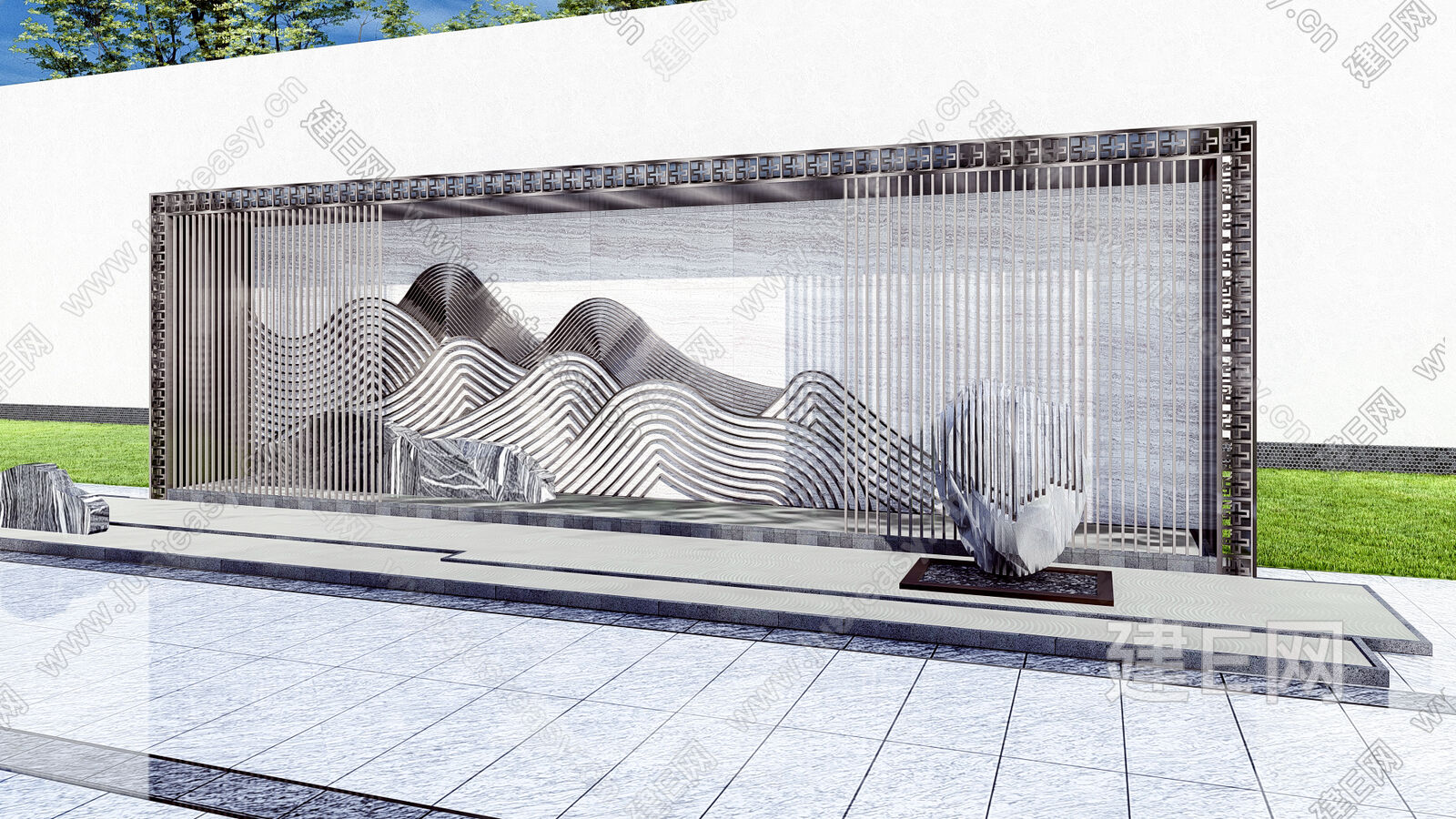现代简约景墙水景-sketchup模型_sketchup模型库_建E室内设计网!