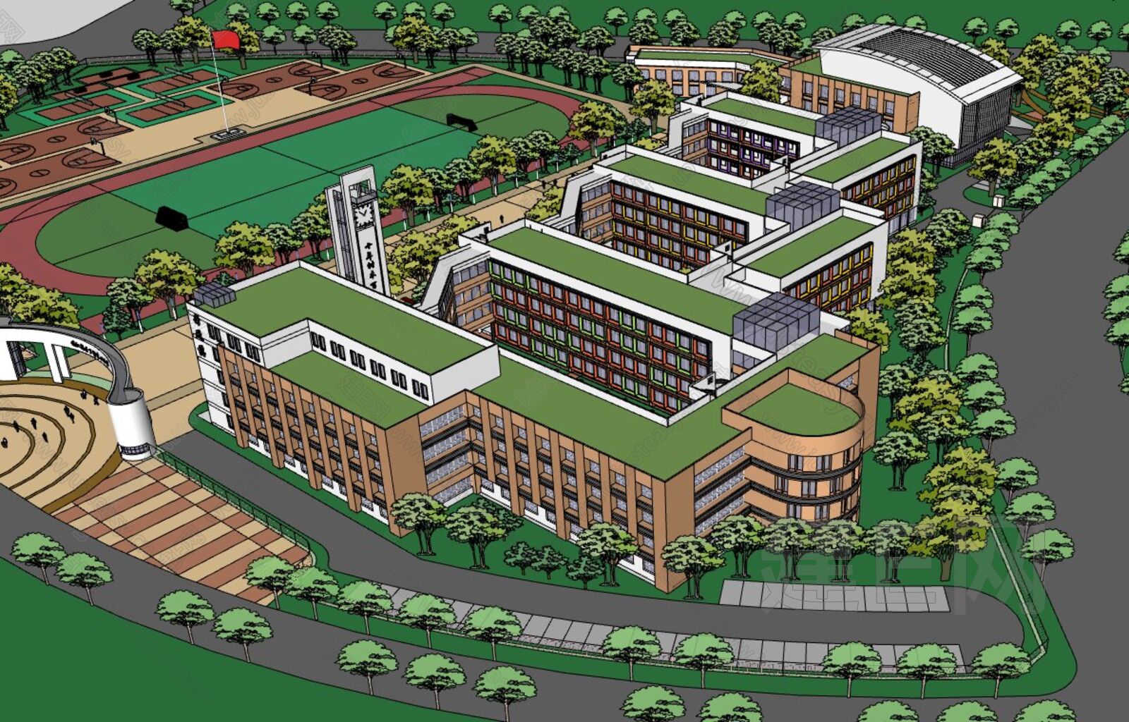 现代学校-sketchup模型_sketchup模型库_建E室内设计网!