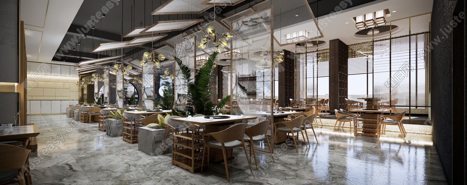 新中式火锅店模型SU模型下载[ID:113984966]_建e网su模型