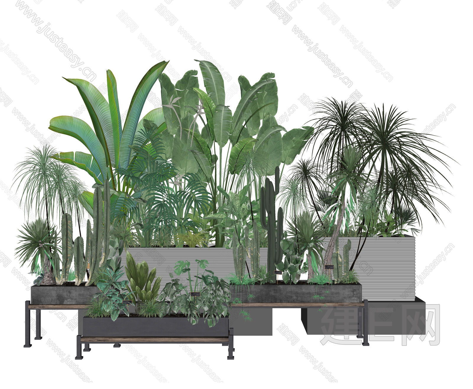 现代绿植盆栽组合模型SU模型下载[ID:114378233]_建e网su模型