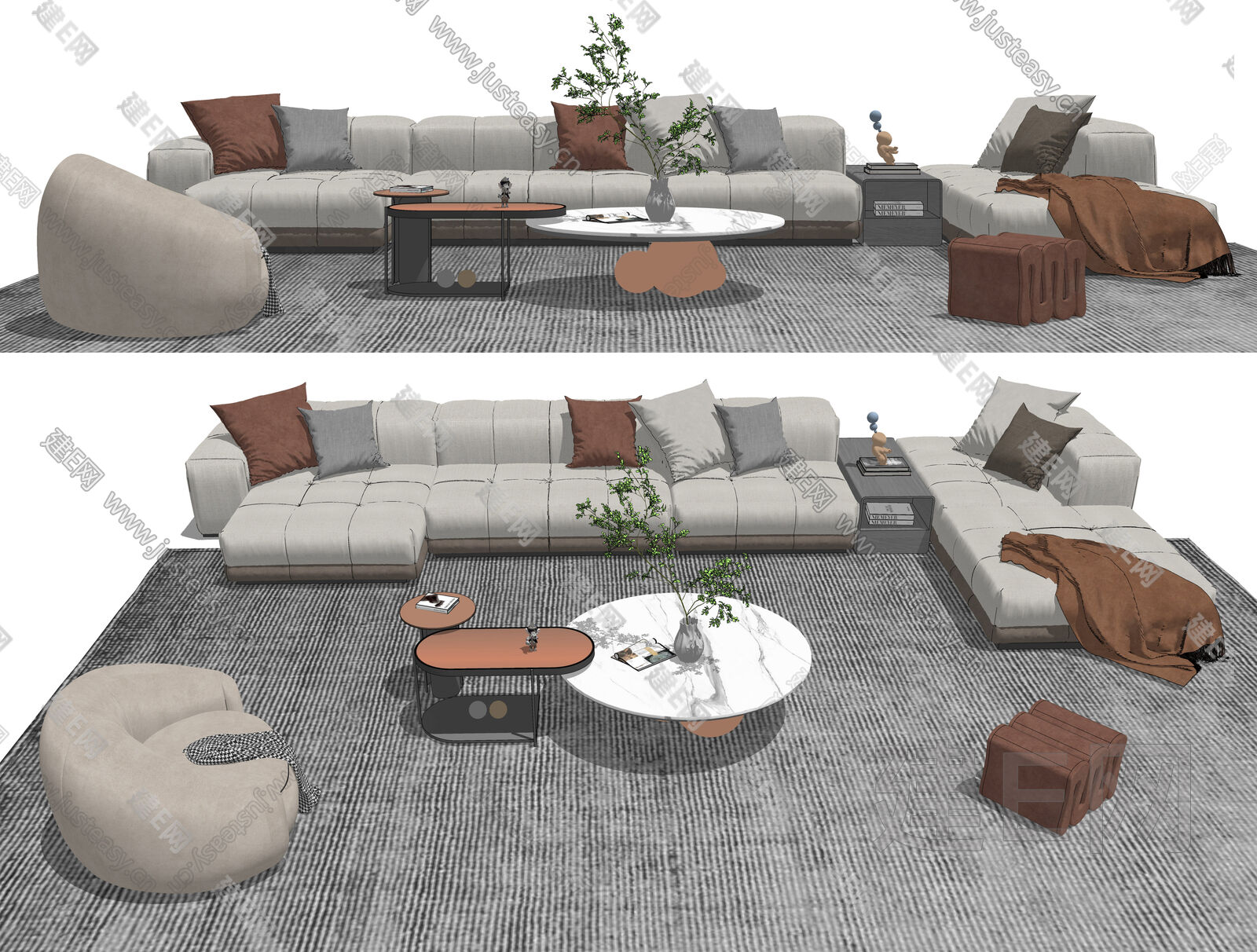 现代沙发茶几组合模型SU模型下载[ID:114377984]_建E室内设计网