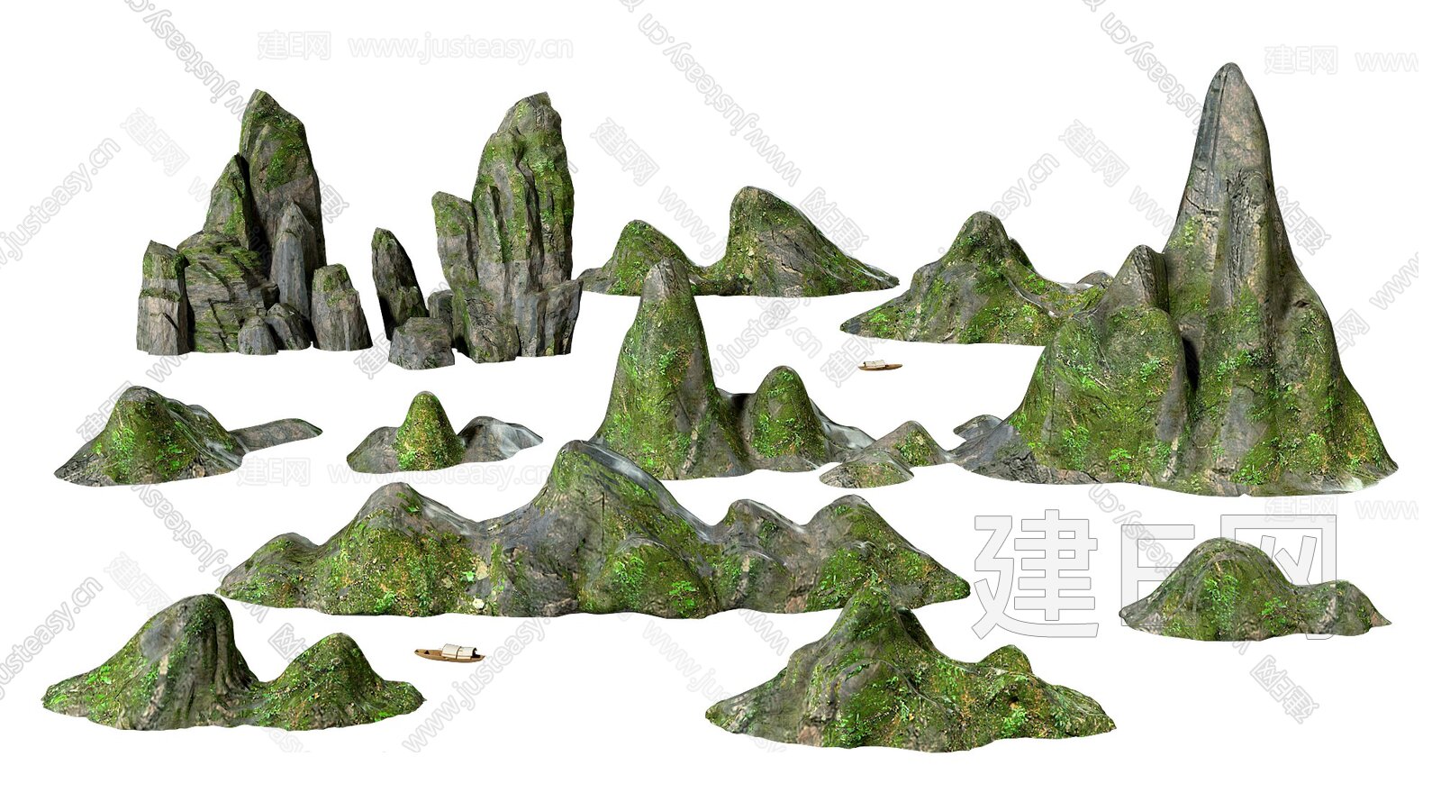 石头 写实 礁石 岩群 山峰 假山 大山 石块 山石 青苔-cg模型免费下载-CG99