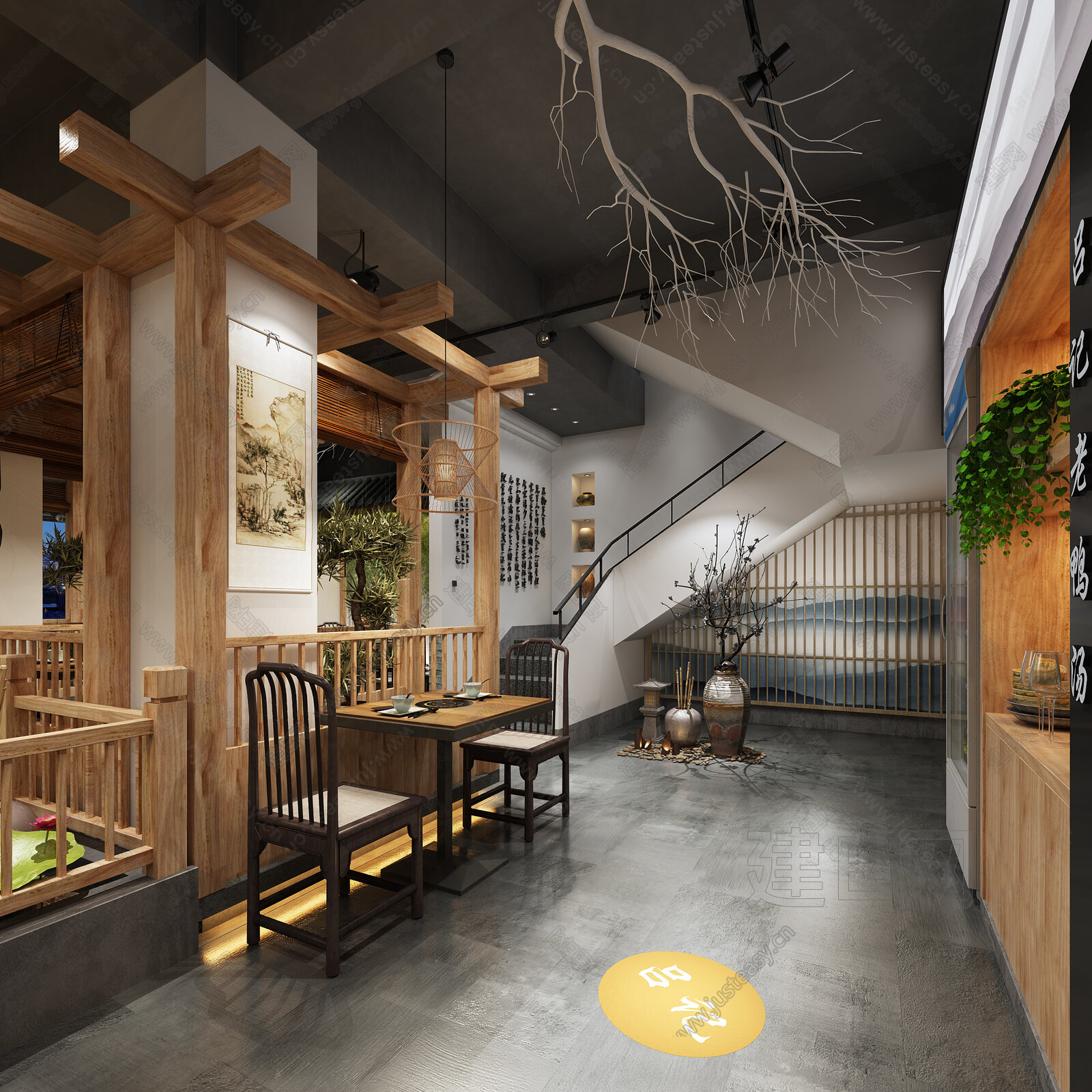 新中式火锅店3d模型下载[ID:110644176]_建e网3d模型