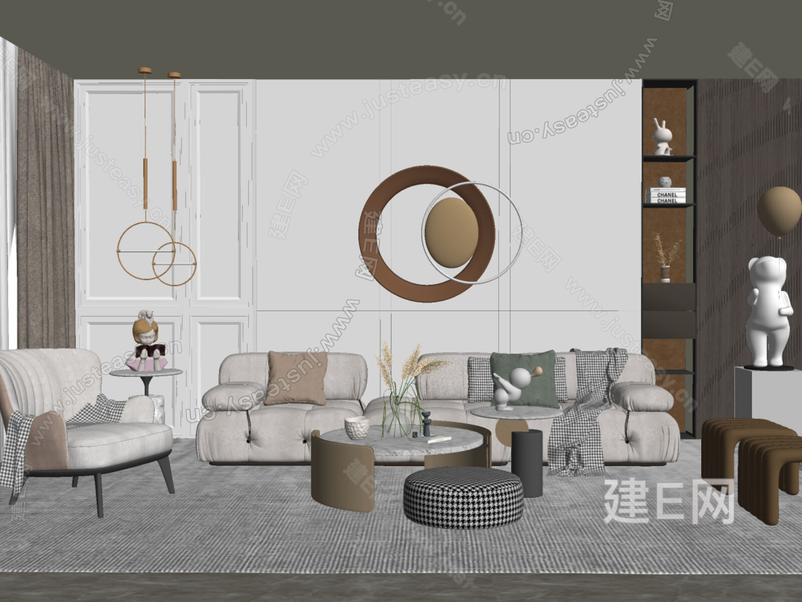 现代客厅模型SU模型下载[ID:115229980]_建e网su模型