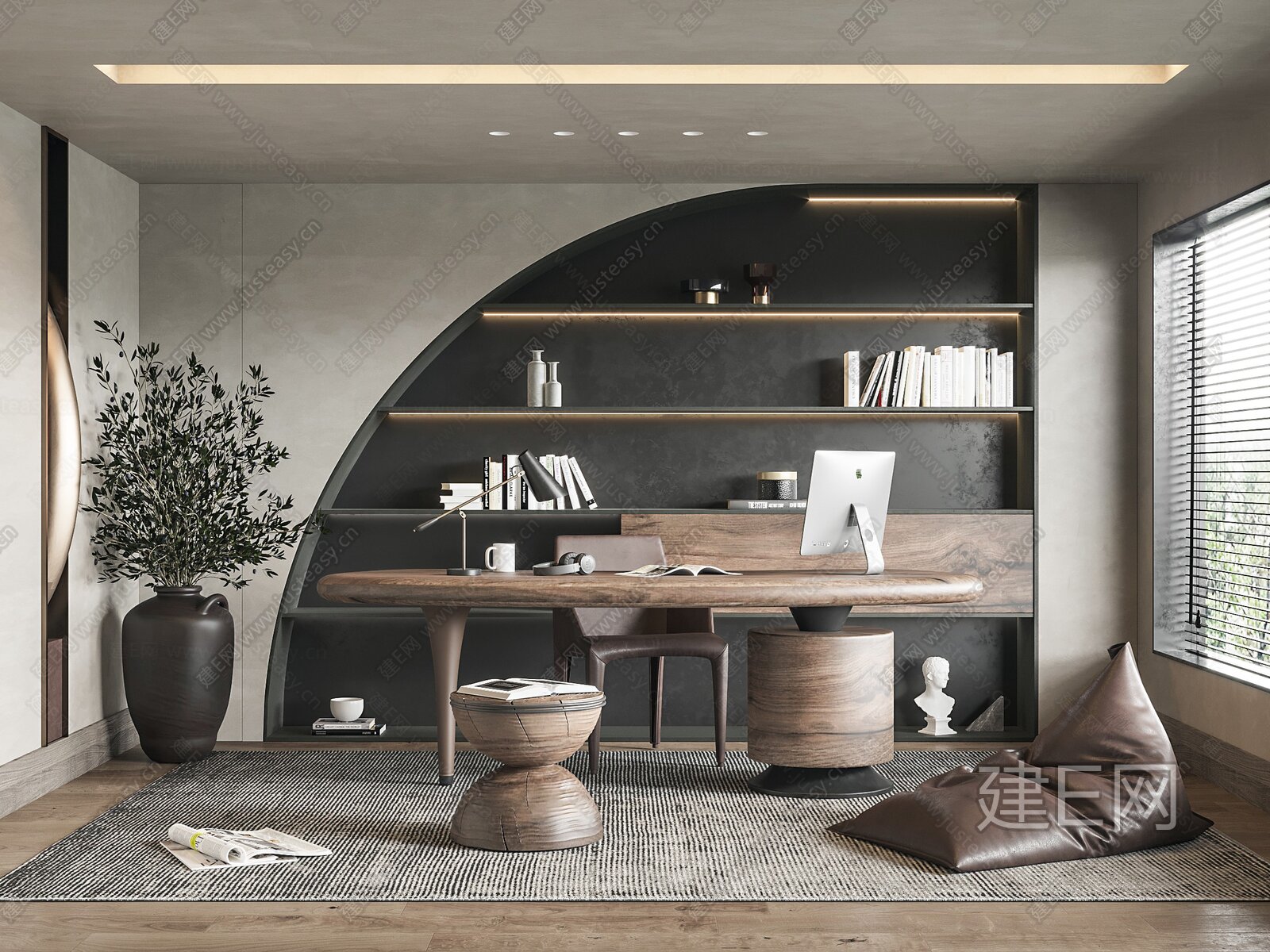 侘寂风书房3d模型下载