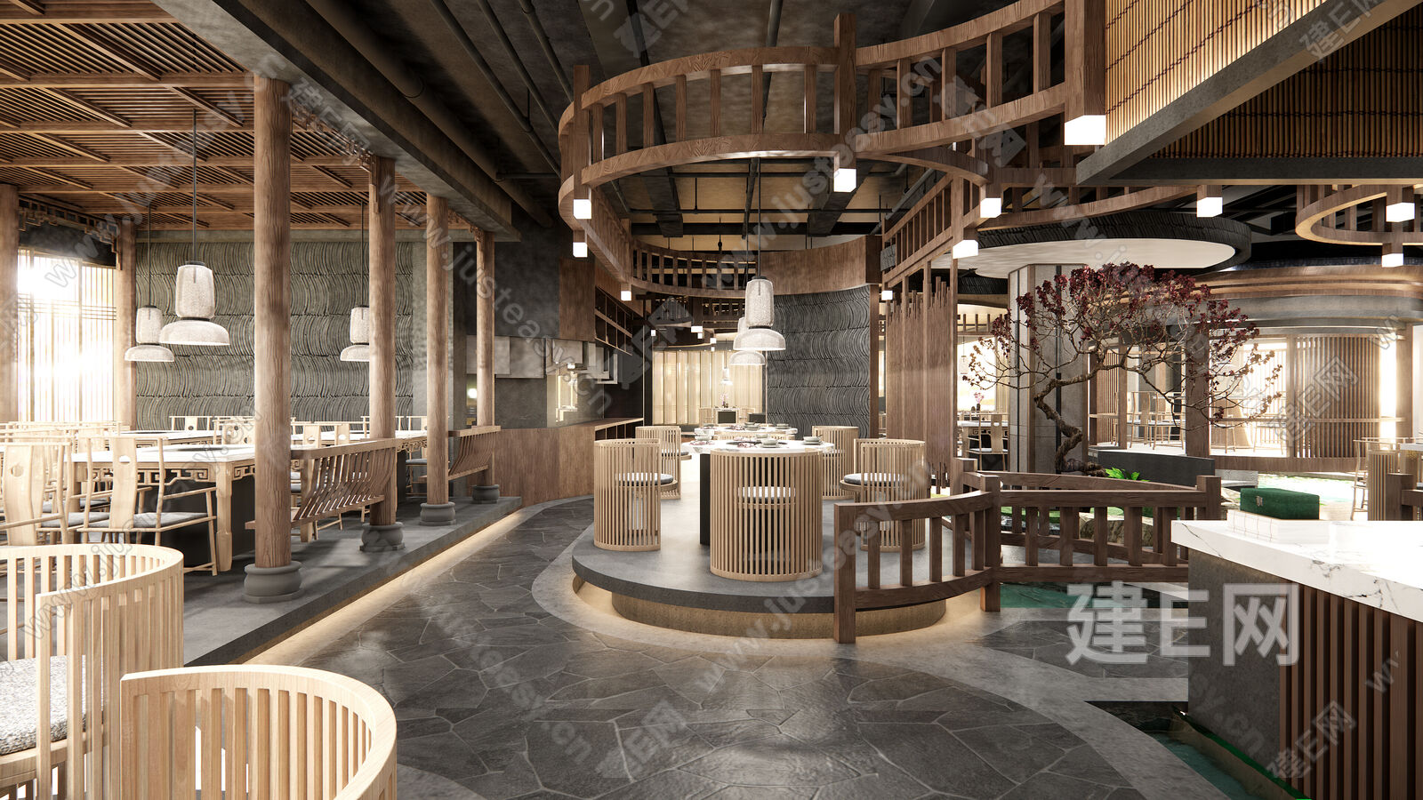 新中式火锅店模型SU模型下载[ID:115492219]_建e网su模型