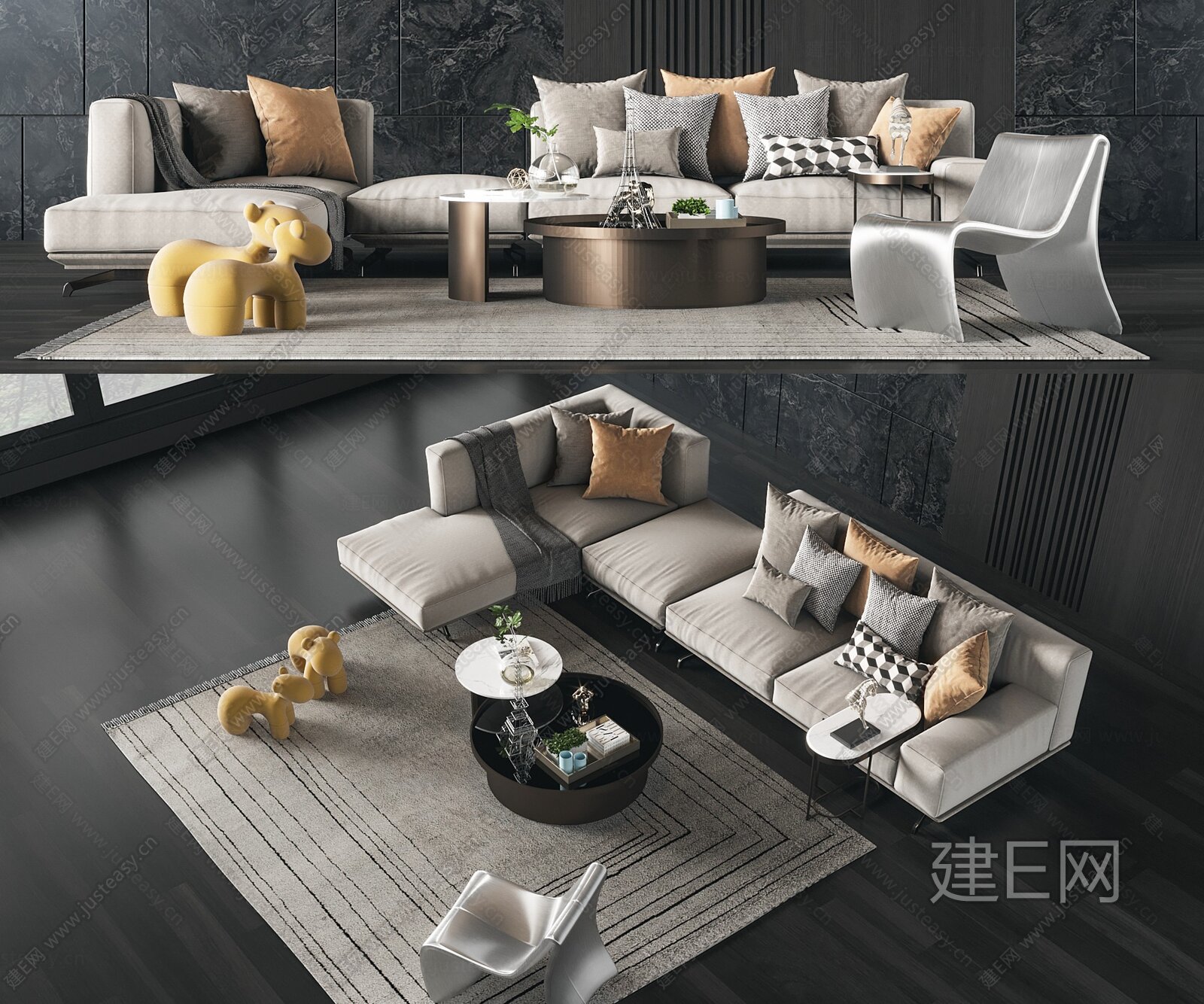 现代沙发茶几组合模型SU模型下载[ID:101861825]_建E室内设计网