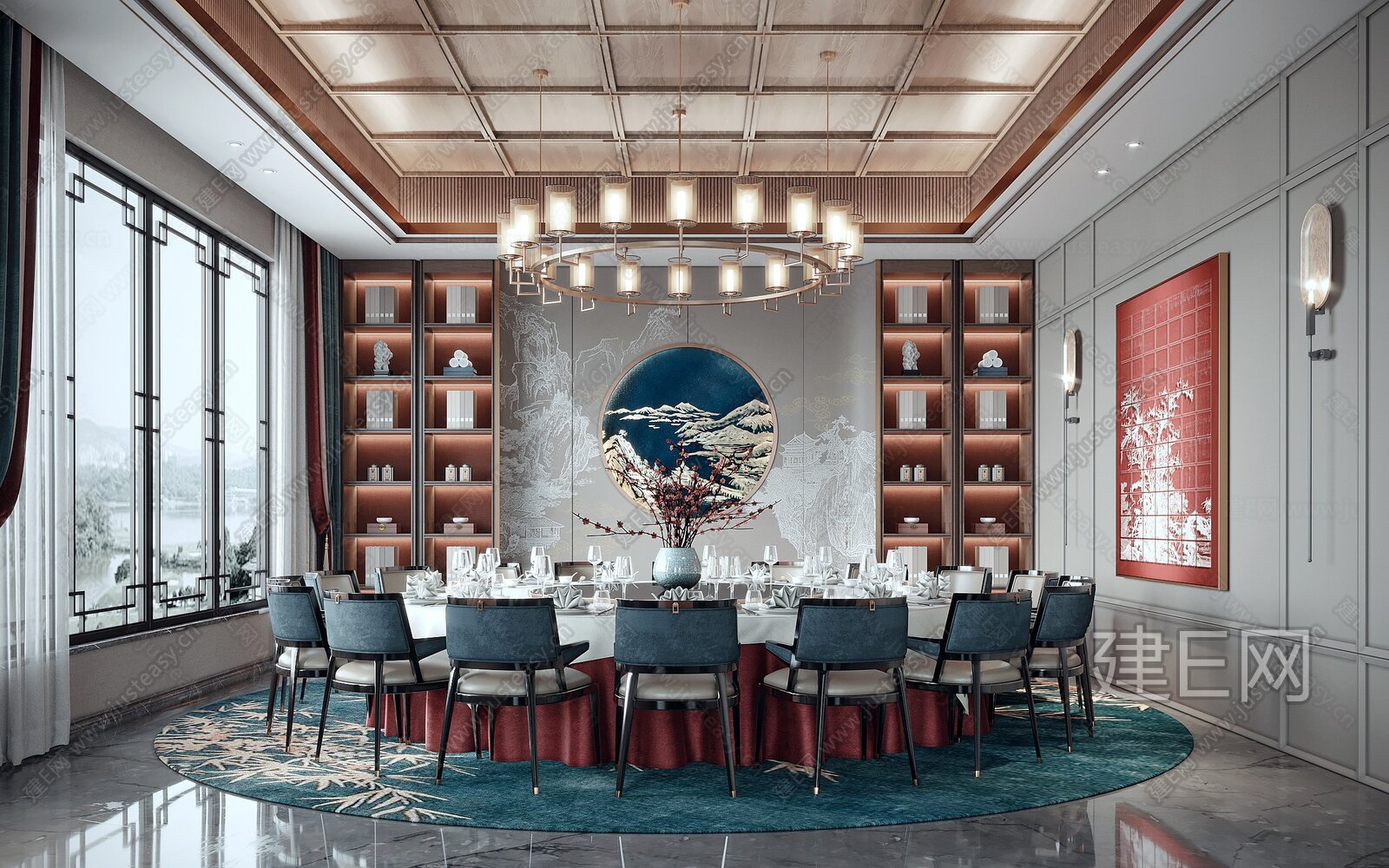 新中式酒店包间3d模型下载[ID:105138942]_建e网3d模型