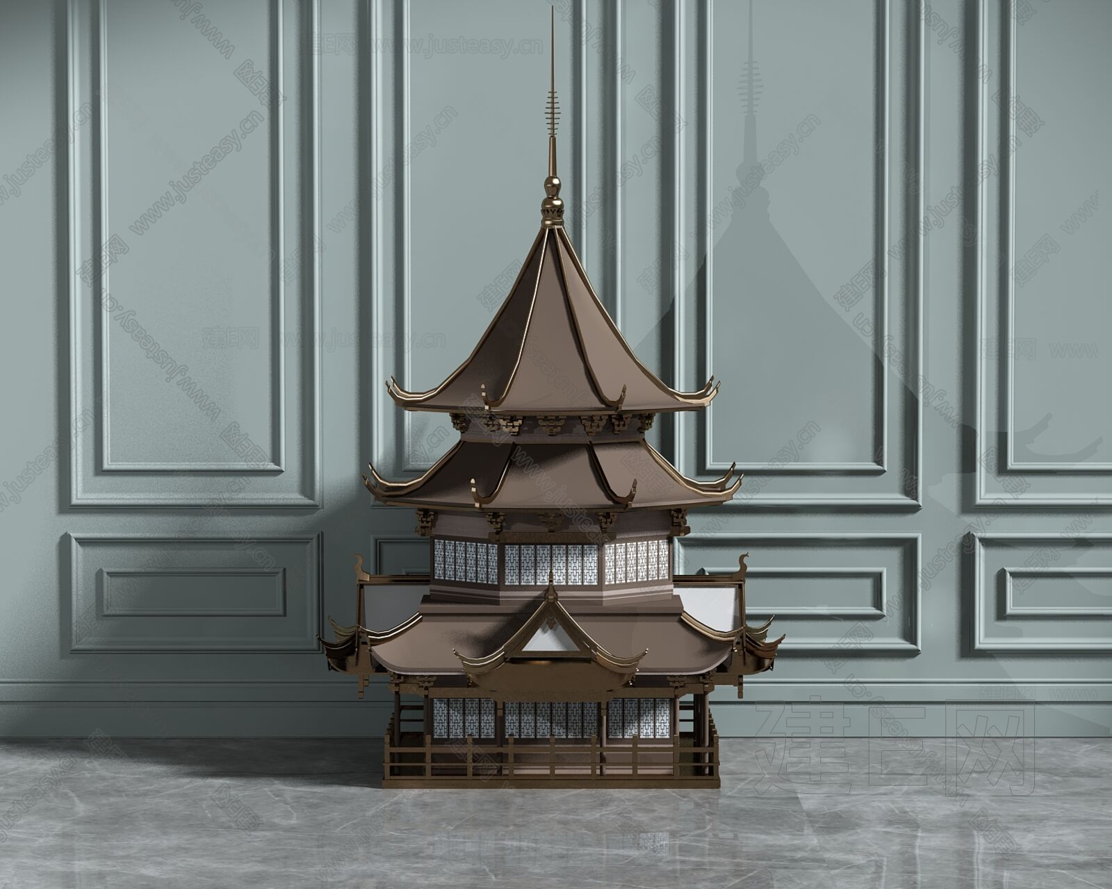 中式古建摆件模型SU模型下载[ID:116147662]_建e网su模型