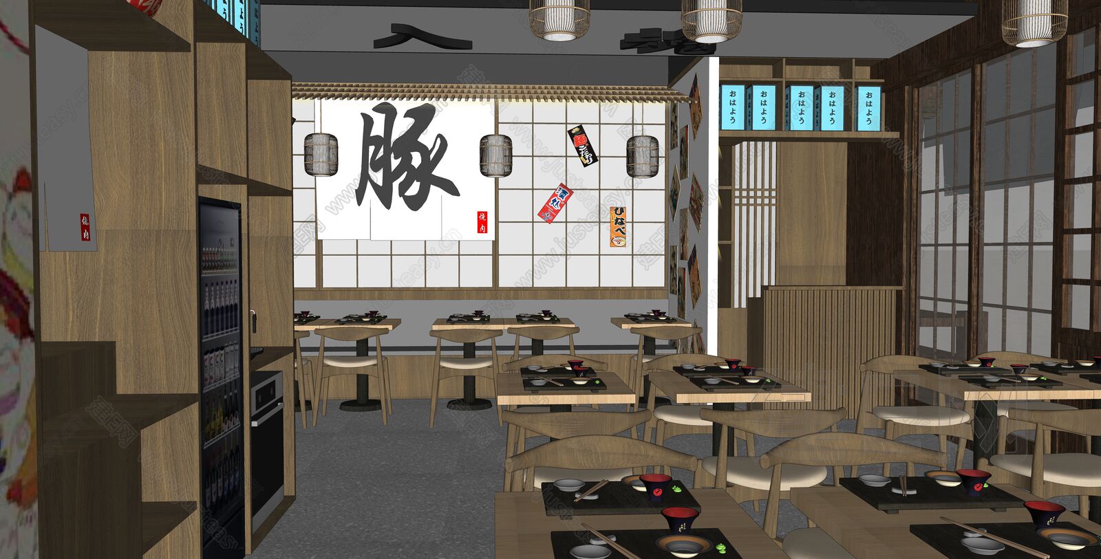日式料理店模型SU模型下载[ID:116344089]_建e网su模型