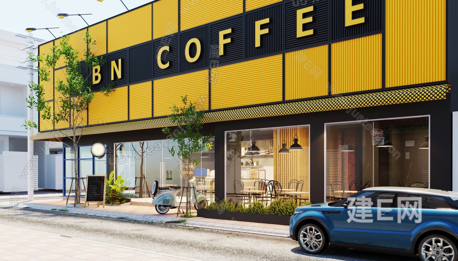 现代咖啡店门店3d模型下载