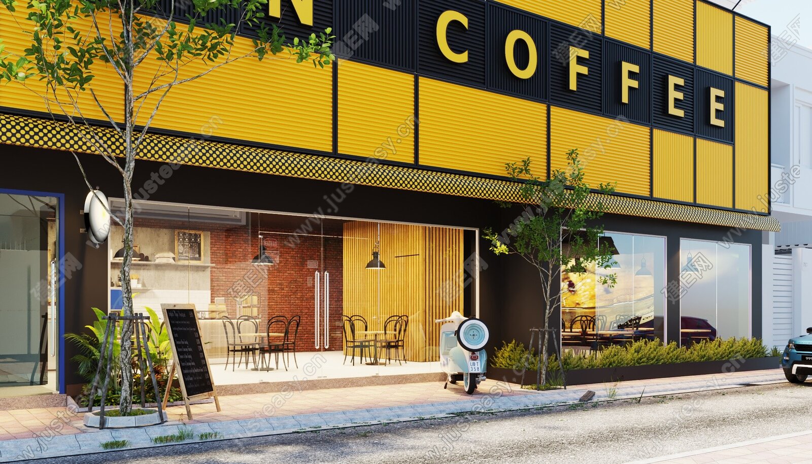 现代咖啡店门店3d模型下载