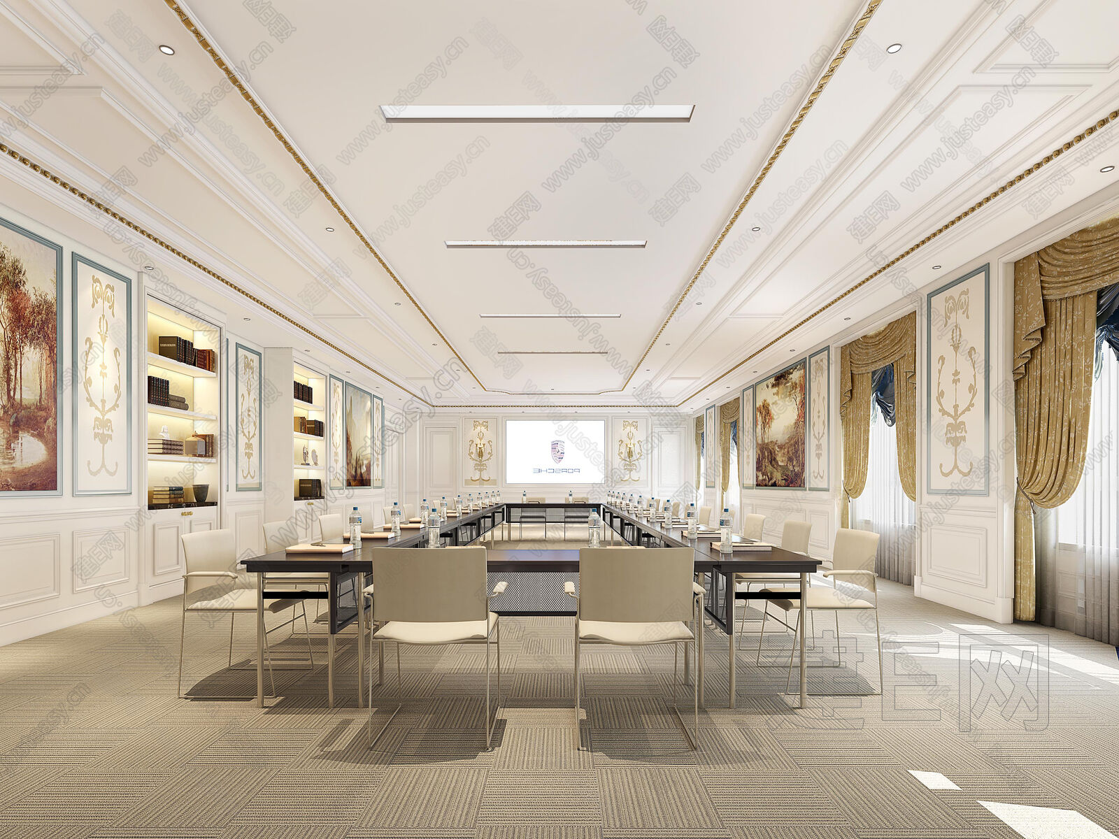法式多功能会议室模型SU模型下载[ID:109528411]_建e网su模型