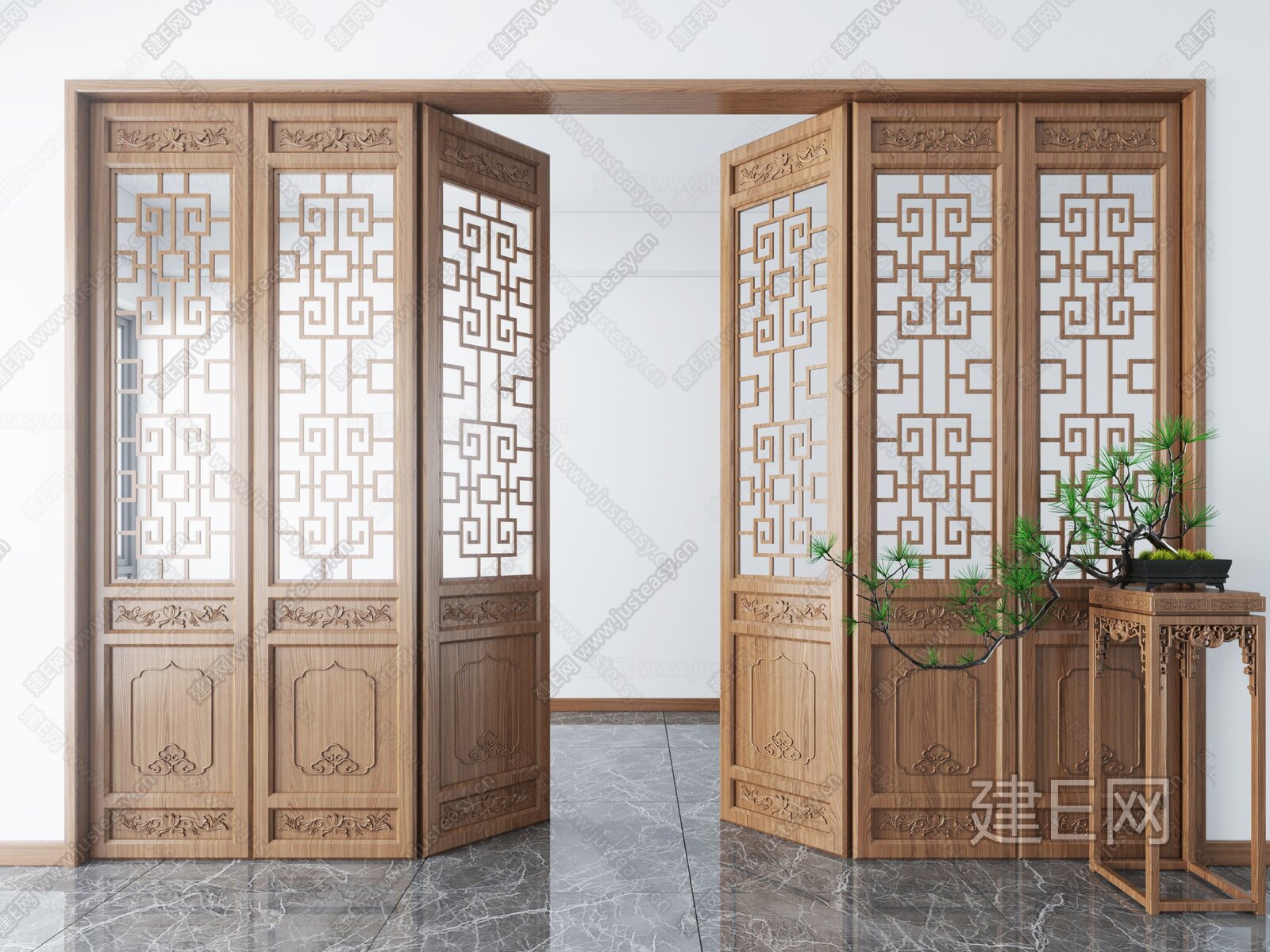 中式花格门模型SU模型下载[ID:101272011]_建e网su模型