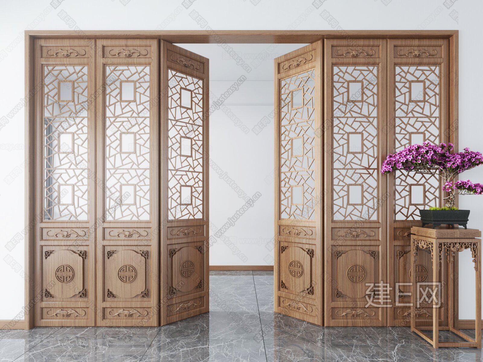 中式花格门模型SU模型下载[ID:101599711]_建e网su模型