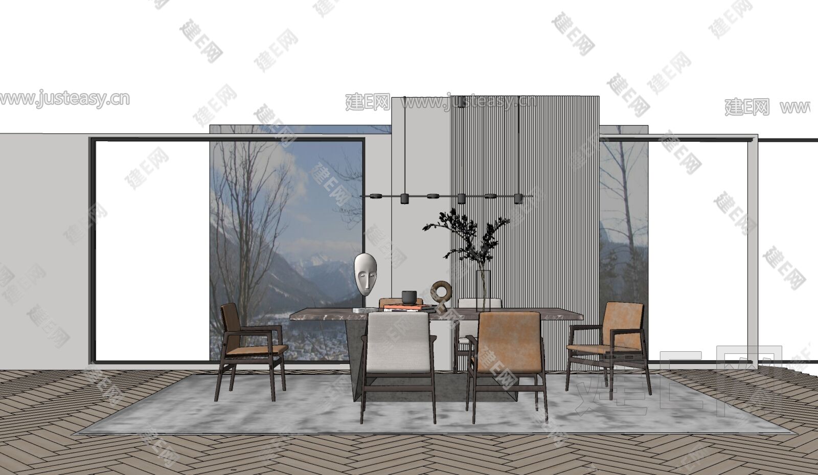 现代餐厅模型SU模型下载[ID:109462806]_建e网su模型