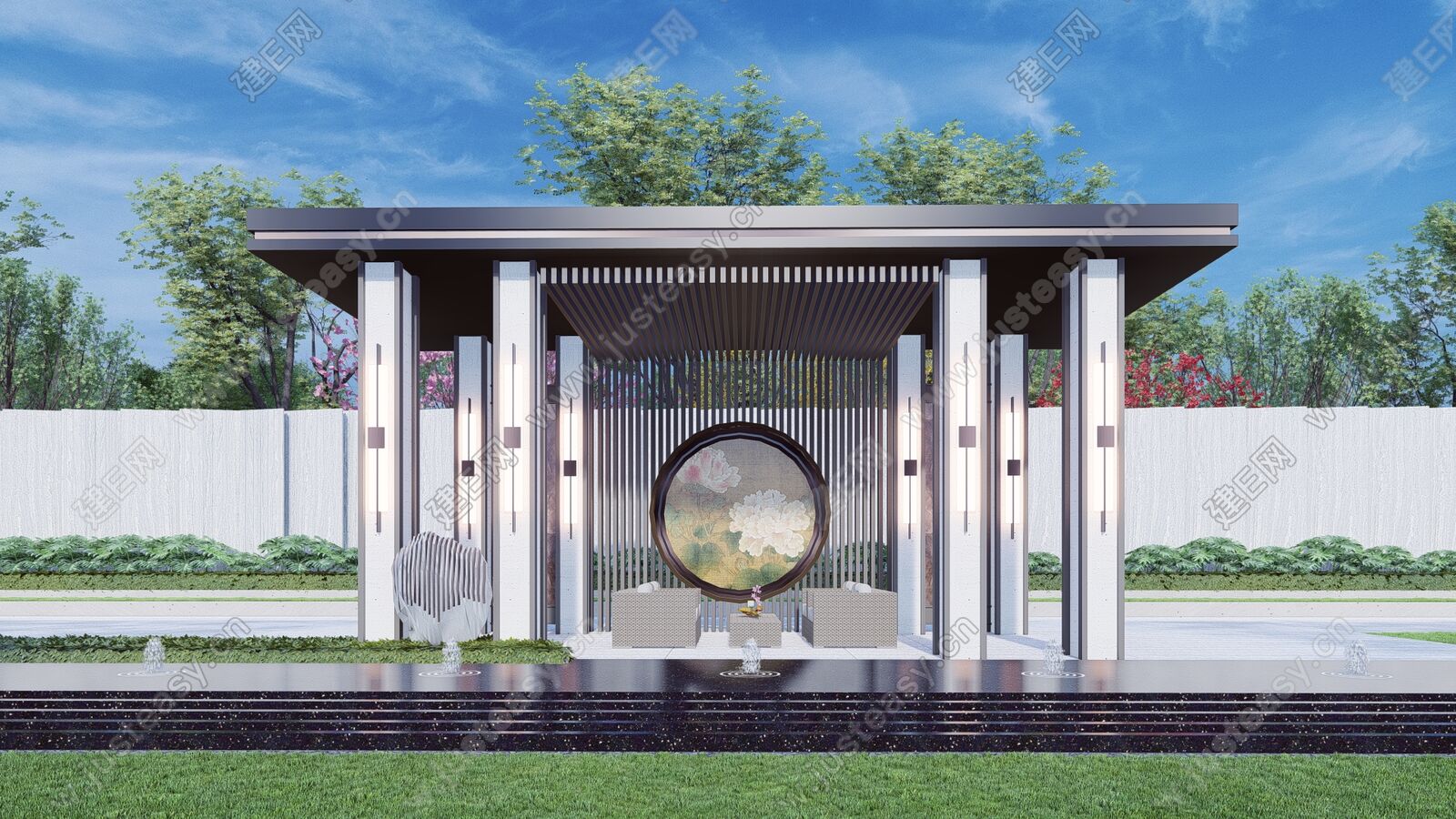 新中式水景雕塑景观小品 模型SU模型下载[ID:109266256]_建e网su模型