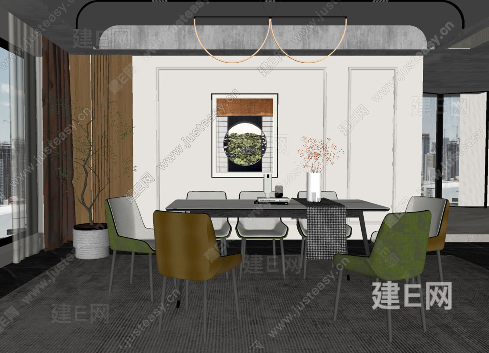 现代餐厅模型SU模型下载[ID:109856126]_建e网su模型
