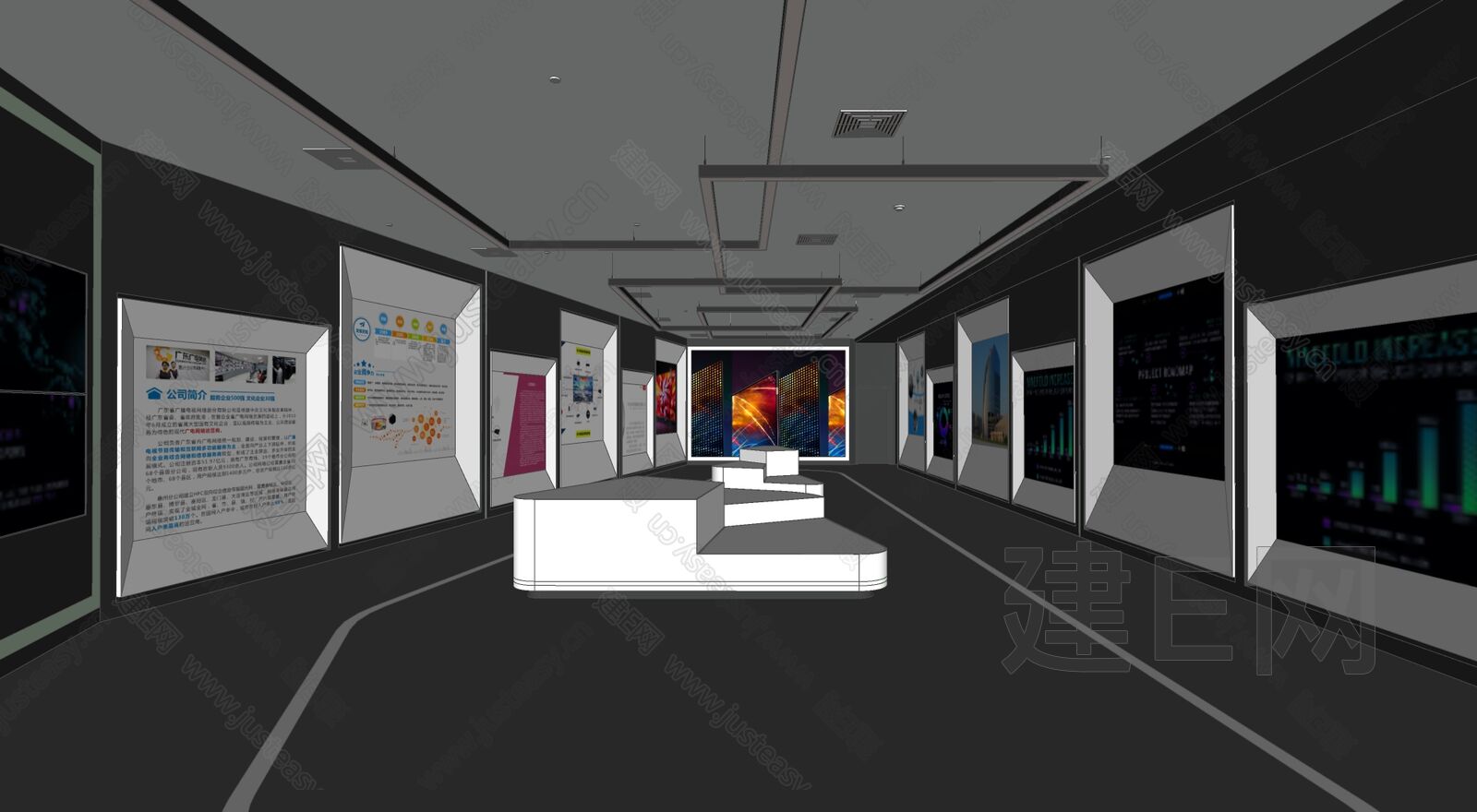 现代视频科技展厅模型SU模型下载[ID:110052662]_建E室内设计网