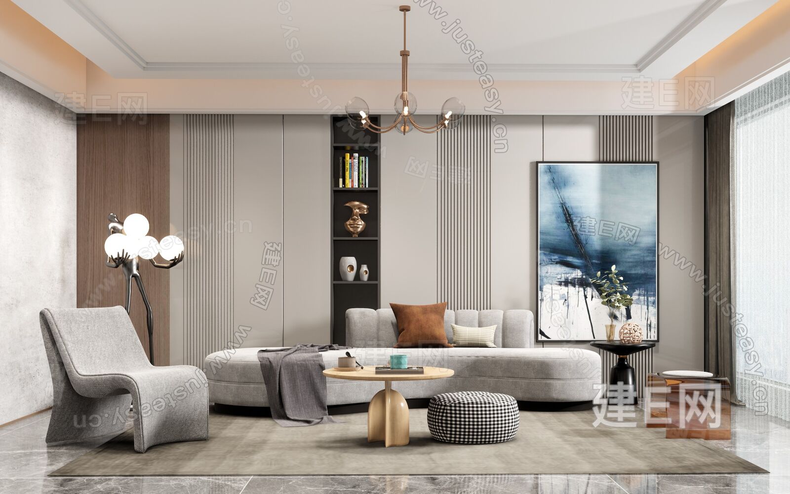 现代客厅模型SU模型下载[ID:110445852]_建e网su模型