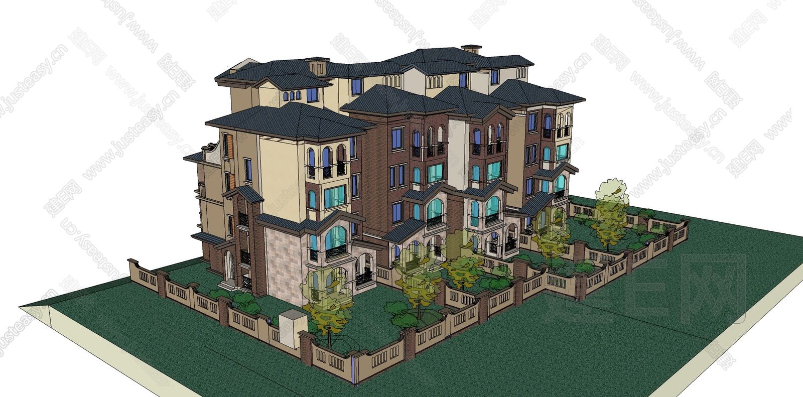 简欧联排别墅模型SU模型下载[ID:110970114]_建e网su模型