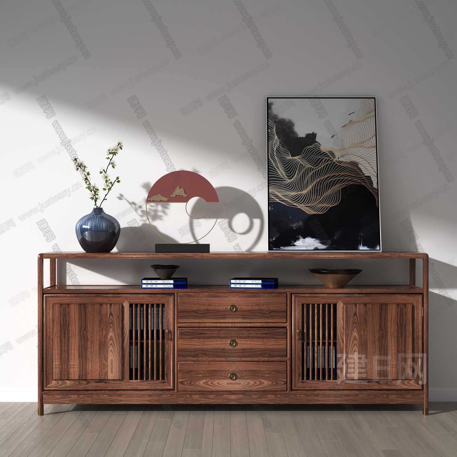 四居室原木色中式风格客厅电视柜效果图- 中国风