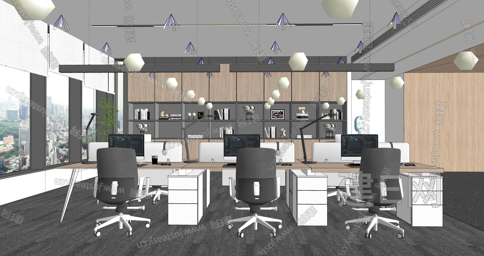 现代公共办公区模型SU模型下载[ID:111101237]_建e网su模型
