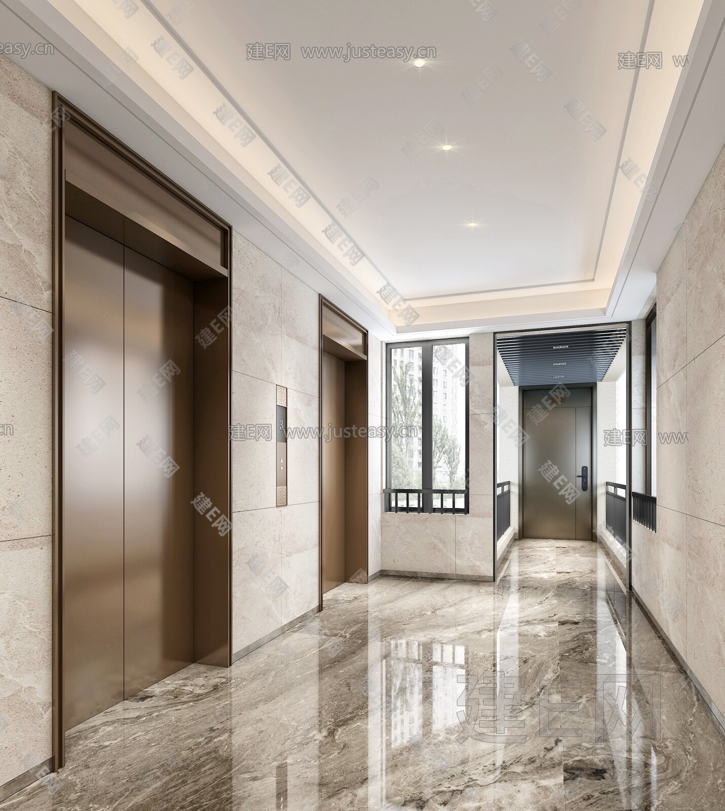 a-5办公楼电梯间走廊玻璃门3d模型下载-【集简空间】「每日更新」