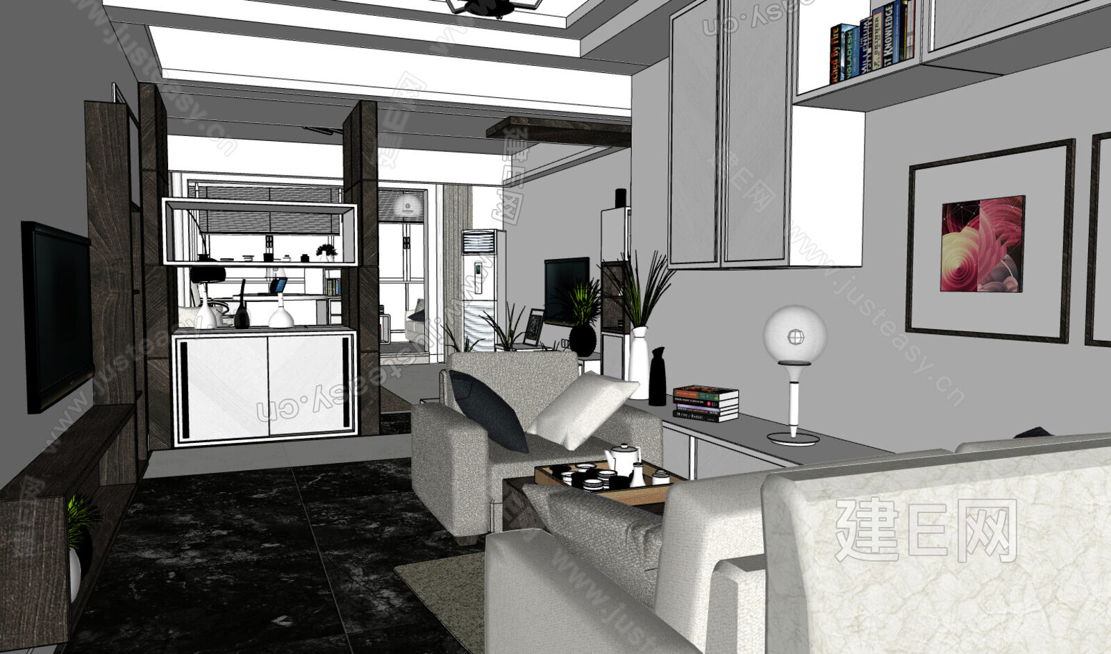 现代客厅模型SU模型下载[ID:110773683]_建e网su模型