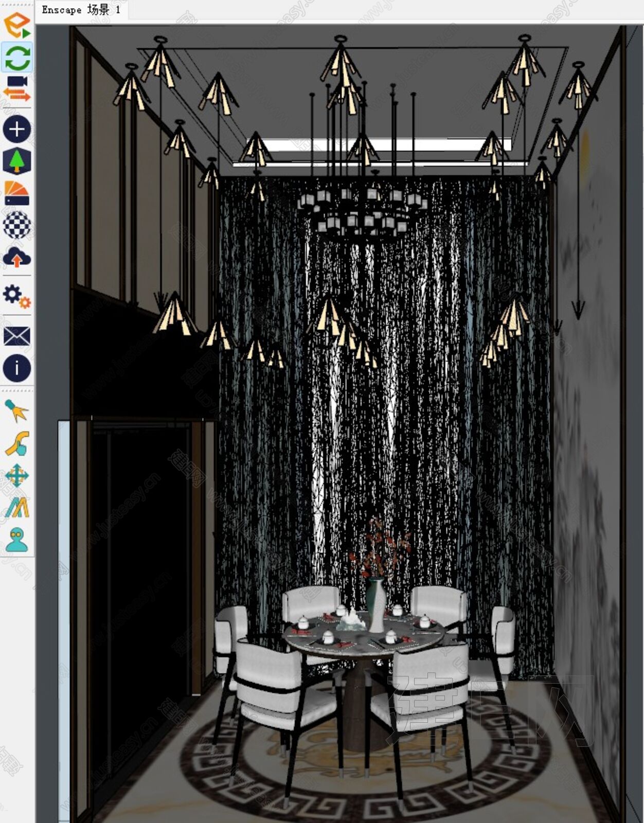 新中式餐厅模型SU模型下载[ID:111494411]_建e网su模型