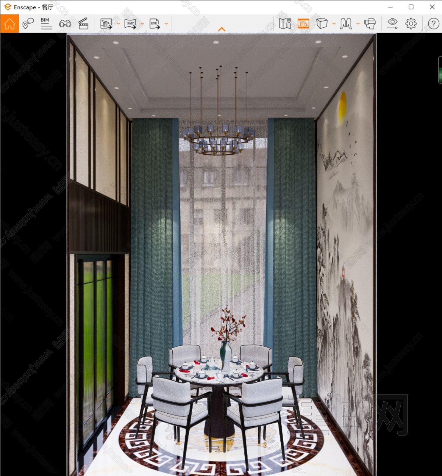 新中式餐厅模型SU模型下载[ID:111494411]_建e网su模型