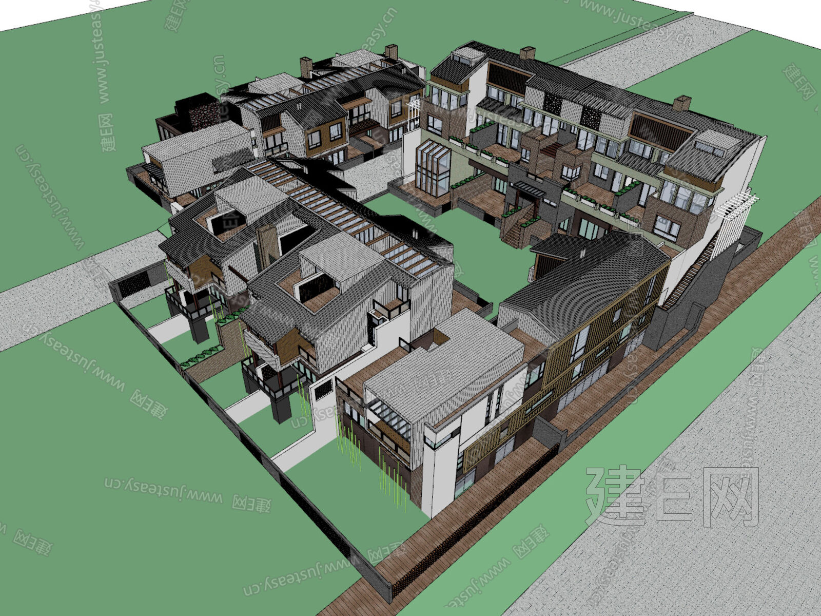 新中式别墅模型SU模型下载[ID:111166841]_建e网su模型