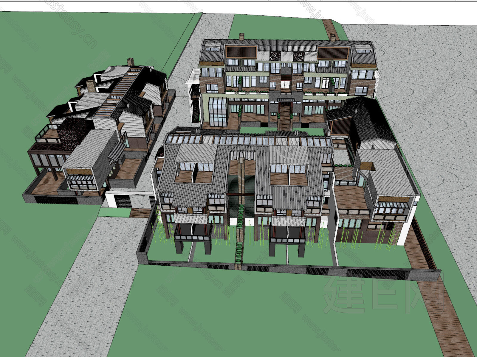新中式别墅模型SU模型下载[ID:111166841]_建e网su模型