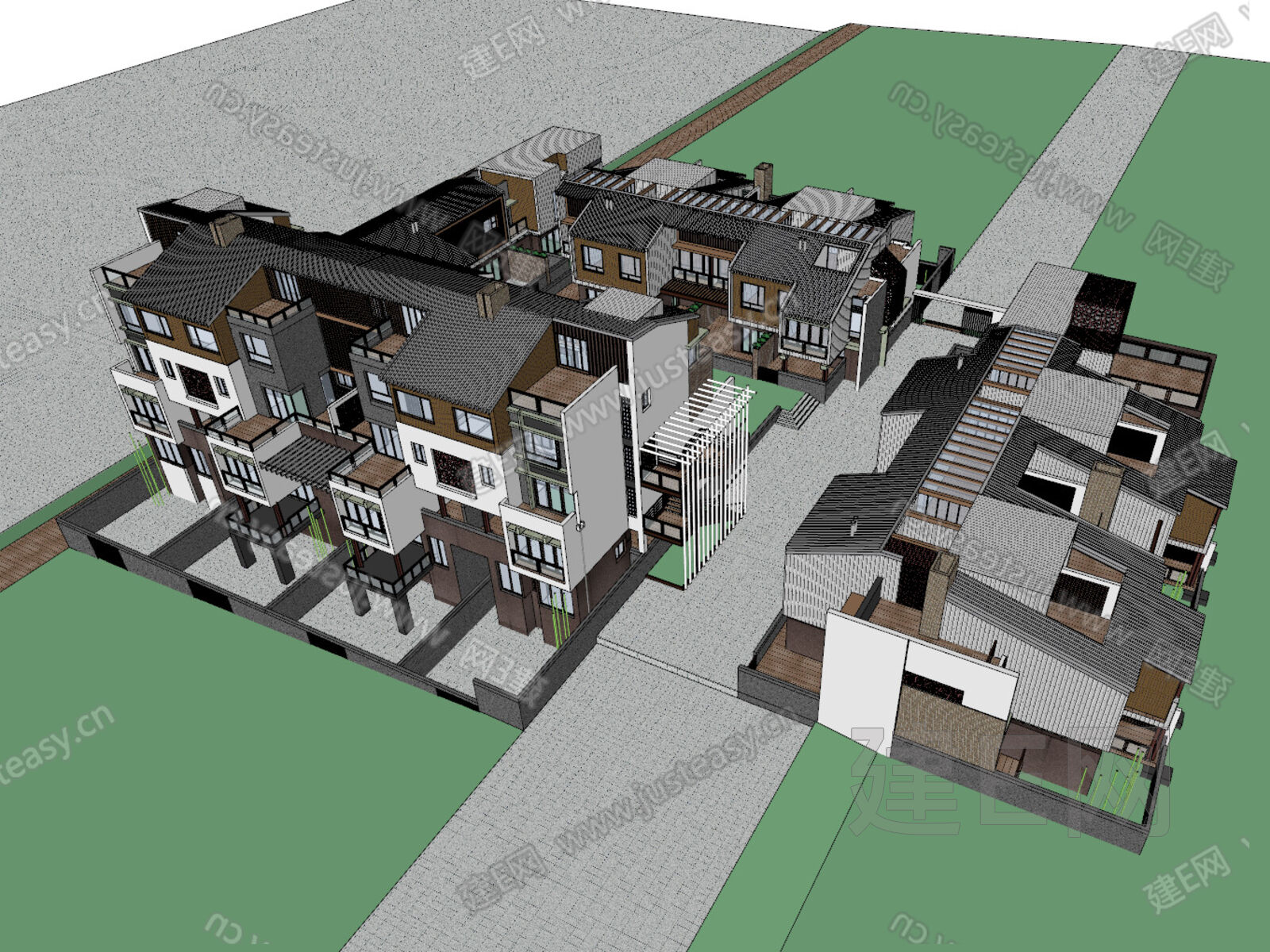 新中式别墅模型SU模型下载[ID:111166841]_建e网su模型