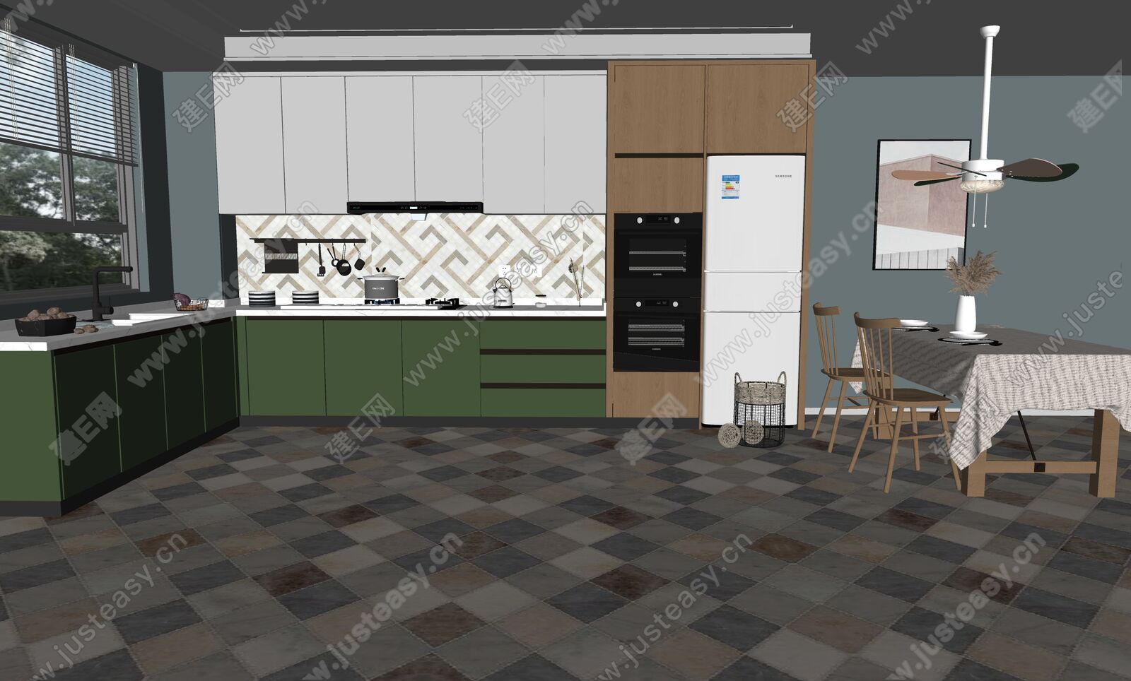 现代厨房模型SU模型下载[ID:111756774]_建E室内设计网