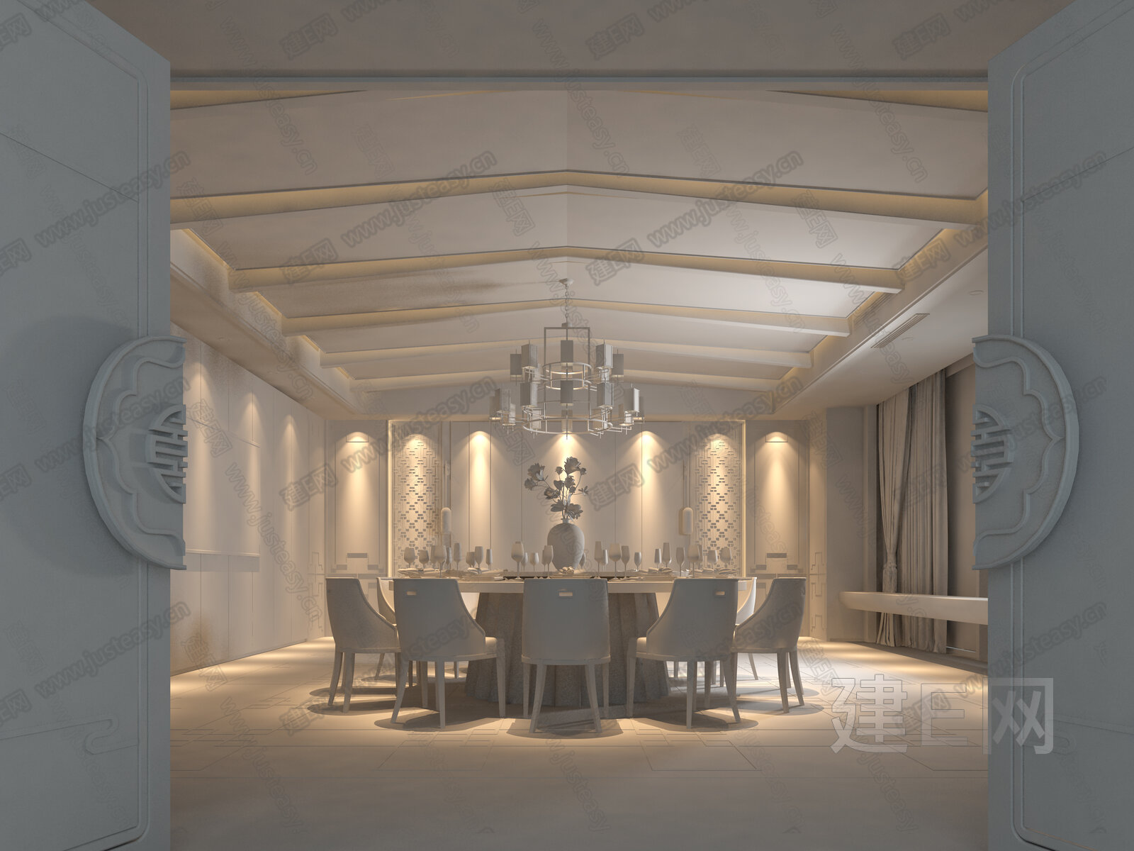 新中式包间3d模型下载[ID:113527444]_建e网3d模型