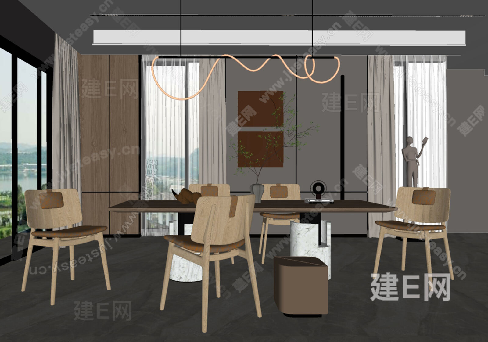 现代餐厅模型SU模型下载[ID:111887869]_建e网su模型