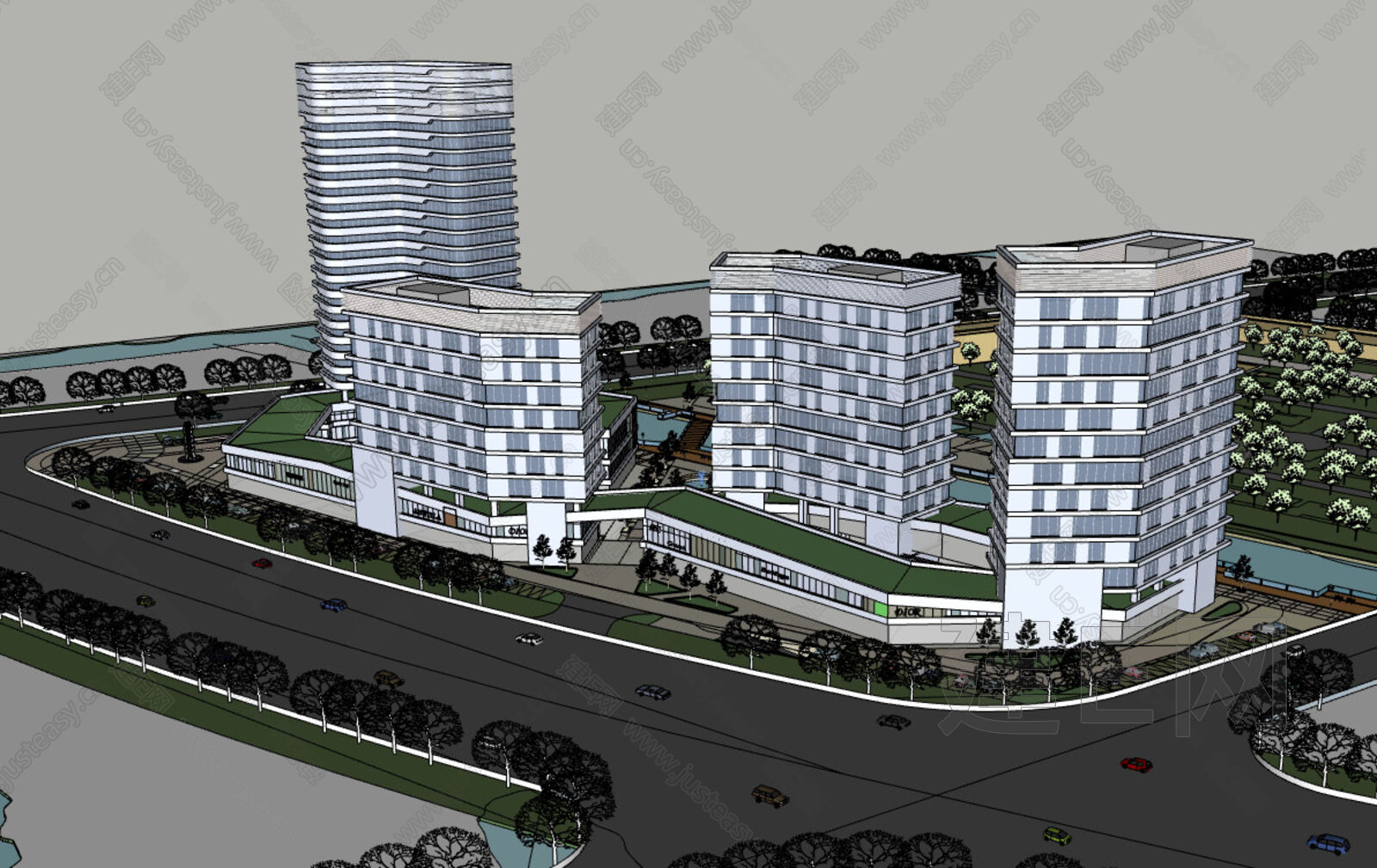 现代商业办公楼模型SU模型下载[ID:112674088]_建e网su模型
