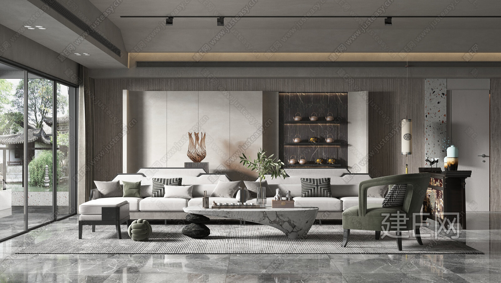 现代客厅模型SU模型下载[ID:102844620]_建e网su模型