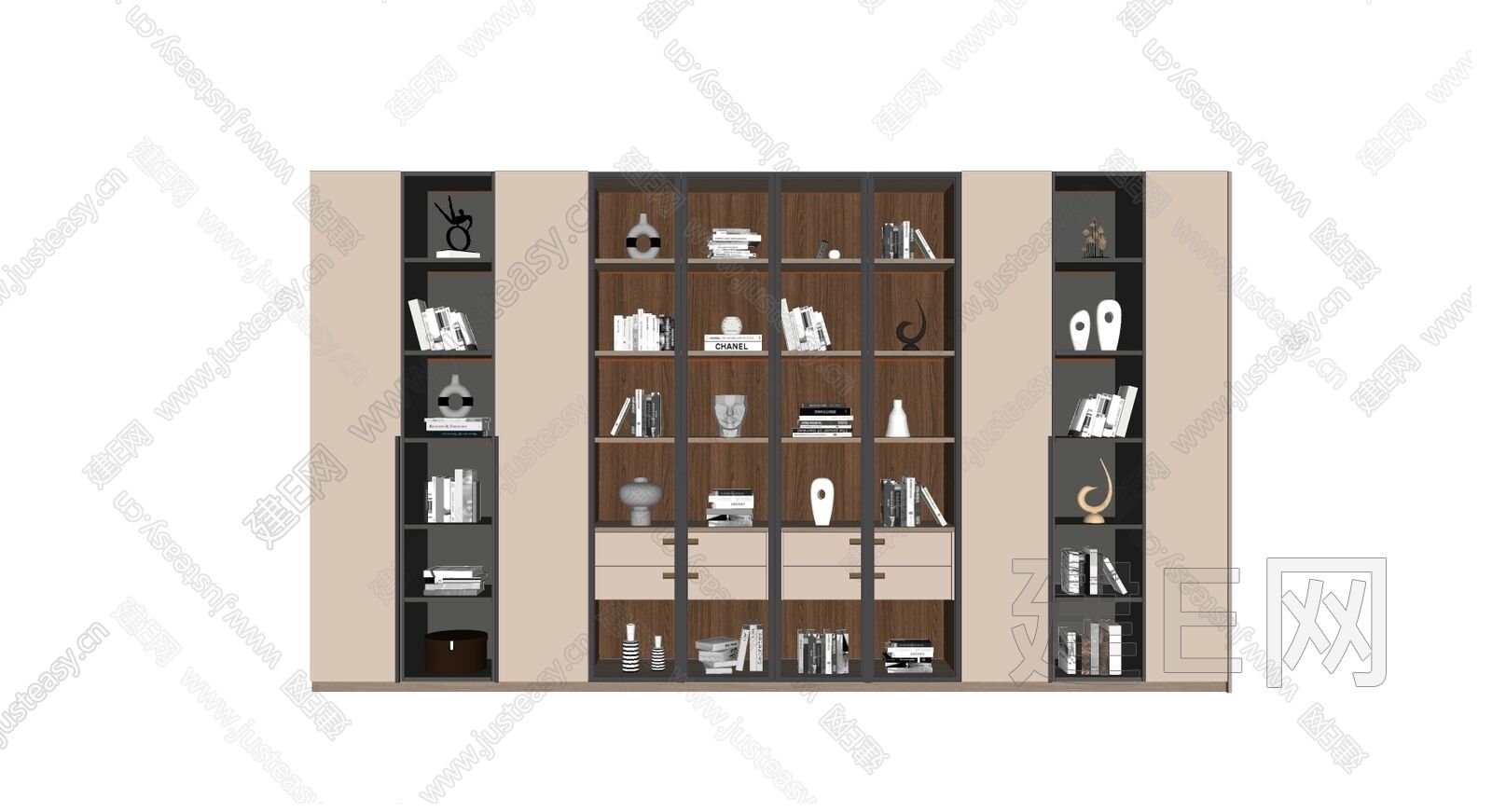 现代书柜模型SU模型下载[ID:112280936]_建e网su模型