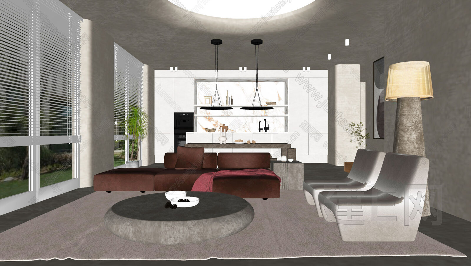 现代客厅模型SU模型下载[ID:112281055]_建e网su模型