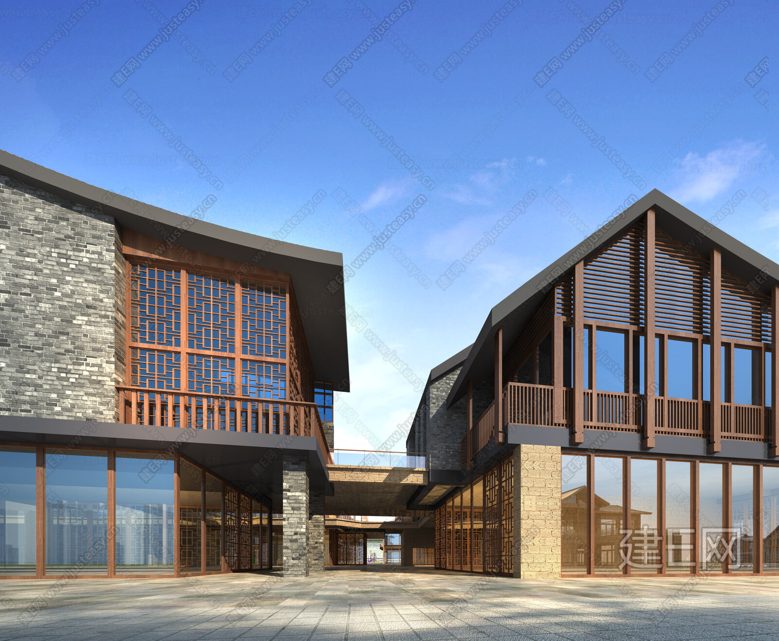 中式商业街模型SU模型下载[ID:102844536]_建e网su模型