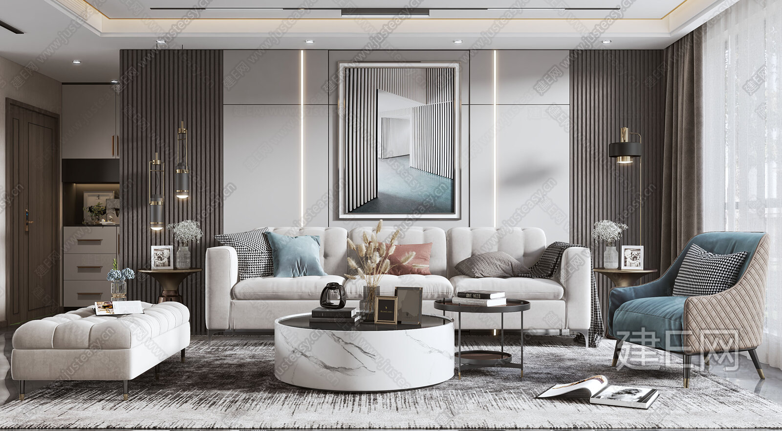 现代客厅模型SU模型下载[ID:108284329]_建e网su模型
